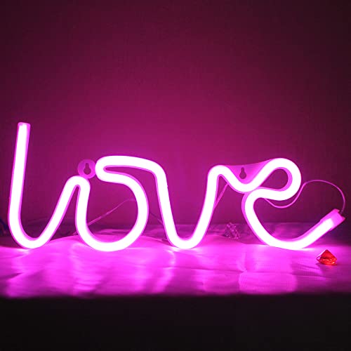 DAKABUKA Panneau néon LED d'amour USB ou batterie alimenté, veilleuse d'amour pour décoration de Saint-Valentin, Noël, anniversaire, chambre de fille,...
