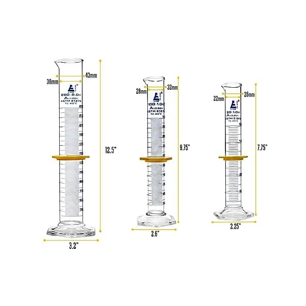 EISCO-Premium-Graduated-Cylinder-Set-50mL-100mL-250mL-ASTM-Class-A-Protective-Collars-Hexagonal-Base-Blue-Graduations-Borosilicate-33-Glass EISCO-Premium-Graduated-Cylinder-Set-50mL-100mL-250mL-ASTM-Class-A-Protective-Collars-Hexagonal-Base-Blue-Graduations-Borosilicate-33-Glass