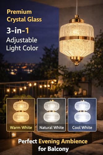 Image of TRIPPING 10 Watt Premium Crystal Glass LED Pendant Light with 3-in-1 Adjustable Light Color (Warm, Natural, Cool), Gold Finish Hanging Ceiling Lamp for Home, Hotel & Cafe Interiors 547