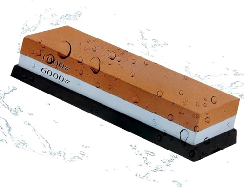 1000/6000 Grit Sharpening Stone Dual Grit Whetstone Knife Sharpening Kit with Non-Slip Silicone Base, Angle Guide and Flattening Stone for Kitchen, Chef, Hunting, and Pocket Knives