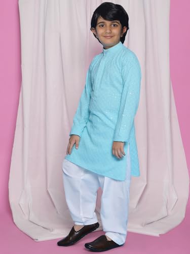 Image of AJ DEZINES Kids Kurta Pajama Set For Boys | Embroidery Chikankari Kurta Set | Traditional & Festive Outfit | Cotton Stylish Boys Kurta Pyjama | Perfect For Festivals Wedding & Family Function