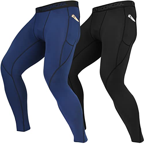 Boomcool Men's Compression Pants With Pockets, Men's Running Tights Leggings Workout Dry Baselayer Gym Athletic Yoga Pants #TOP4