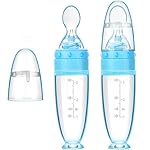 2 Pieces Silicone Baby Spoons Baby Feeding Spoon with Standing Base for Infant 0-24 Months Dispensing and Feeding (Blue)