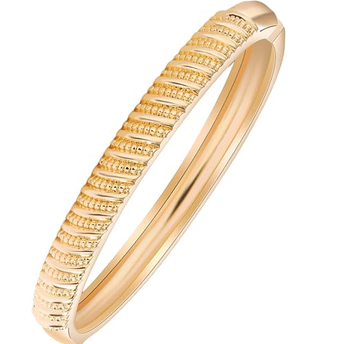 Novastar 14K Real Gold Plated Flat Ribbed Bangle Bracelets For Women thumb #7