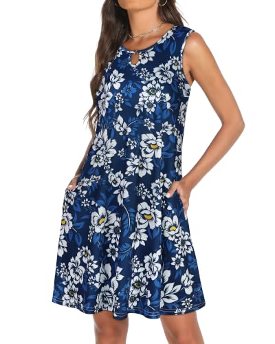 Image of Summer Dresses for Women 2026 Casual Sleeveless Sundress Floral Loose Fit Beach Cover Up with Pocket