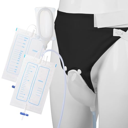 Wearable Urine Collector with Silicone Capsule, Breathable Fixed Pants, 2000ml and 1000ml Urinary Bag, Adjustable Belt with Elastic Design for Daily Use, Black