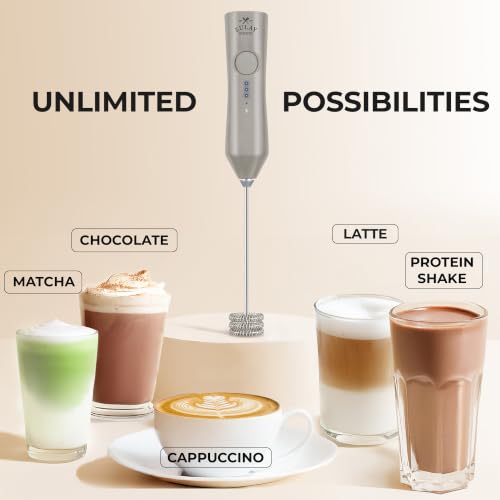 Image of Zulay Kitchen Rechargeable Milk Frother Handheld - Frother Wand, Drink Mixer, Electric Whisk Frother, for Cappuccinos, Matcha & Protein Powder - Dynamic Triple Whisk, 3 Speed 500mAh Light Gray