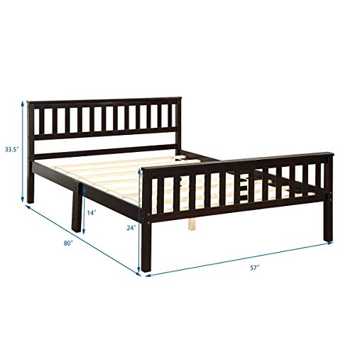 Giantex Deluxe Solid Wood Platform Bed With Headboard & Footboard, 14 Inch Pine Wooden Mattress Foundation, Wood Slats Great Support With Six Legs, No Box Spring Needed, Antique Espresso (Full) #TOP6