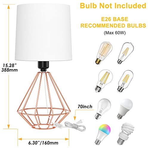 Ggoying Set Of 2 Table Lamp, Bedside Lamp With Simple Rose Gold Metal Base, Fabric Shade For Nightstand Bedroom Living Room Office Working Reading (Bulb Not Included) #TOP3