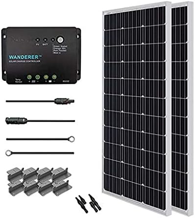 Renogy 200 Watt 12 Volt Monocrystalline Solar Panel Starter Kit with 2 Pcs 100W Solar Panel and 30A PWM Charge Controller for RV, Boats, Trailer, Camper, Marine ,Off-Grid System