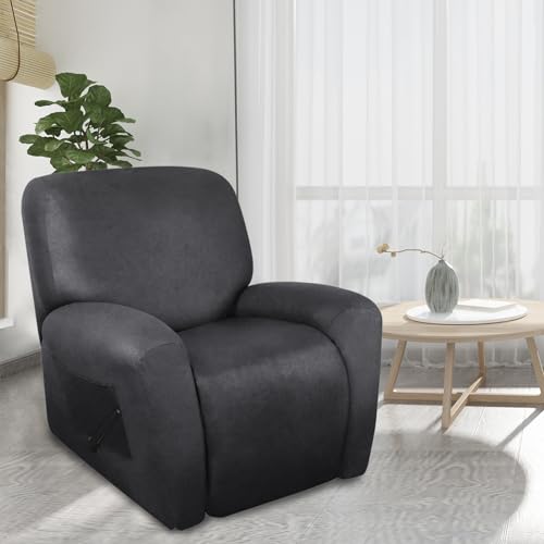 Image of ANARACHON Leather Look Recliner Chair Covers Stay in Place 4-Piece Recliner Slipcovers for Reclining Chair Furniture Protector Spandex Fabric Washable (X-Large, Dark Gray)