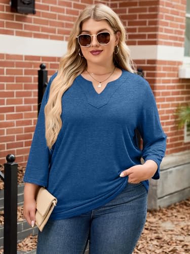 MK Shop Limited Plus Size Women Blouses V Neck 3/4 Sleeve Tops Casual Business Loose Fit Tunic T Shirts3