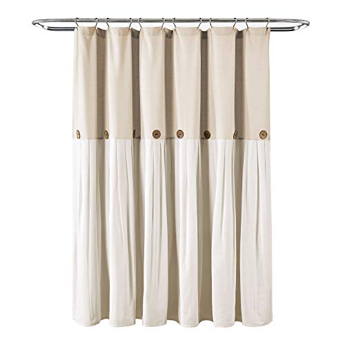 Image of Lush Decor Linen Button Shower Curtain, 72 inch W x 78 inch L, Linen - Extra Long Shower Curtains - Neutral Shower Curtain Fabric - Farmhouse Bathroom Decor
