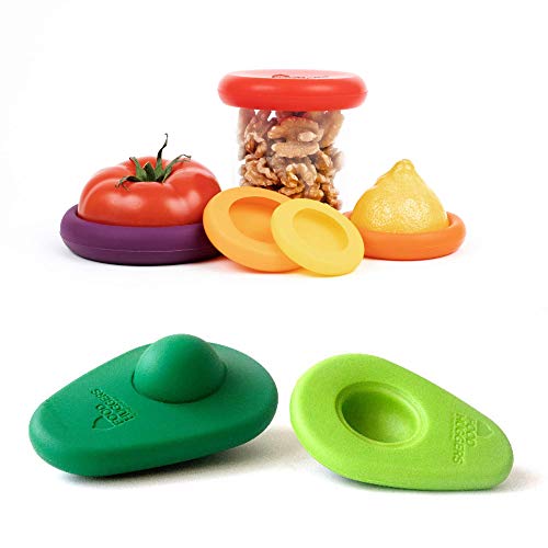 Food Huggers Zero Waste Starter Kit - 7 Pieces -Avocado Hugger Saver Covers Set of 2  Reusable Silicone Food Savers Autumn Harvest Set of 5 Dishwasher Safe Keeps Food Fresh