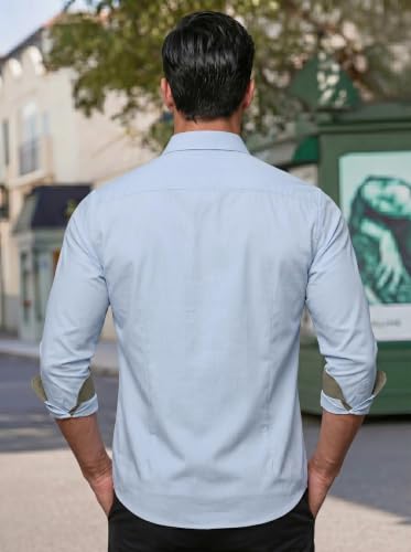 Image of Men's Cotton Blend Shirt with Solid Long Sleeves Spread Coller Neck Regular Fit Single Chest Pocket and Standard Length | Cotton Casual Shirt for Man