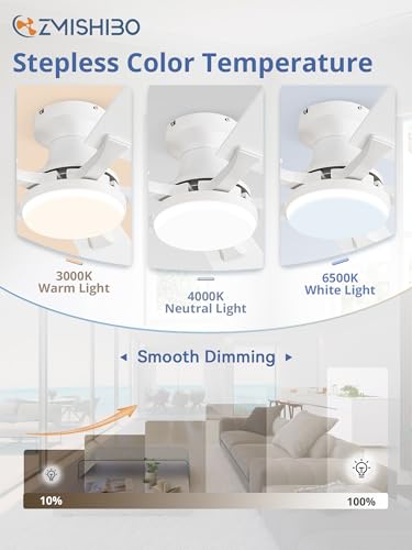 Image of ZMISHIBO 52 Inch Ceiling Fan with Light, App&Remote Control, Flush Mount Low Profile, Dimmable 20W LED Light, Quiet Reversible Motor for Bedroom, Living Room, Apartment, White