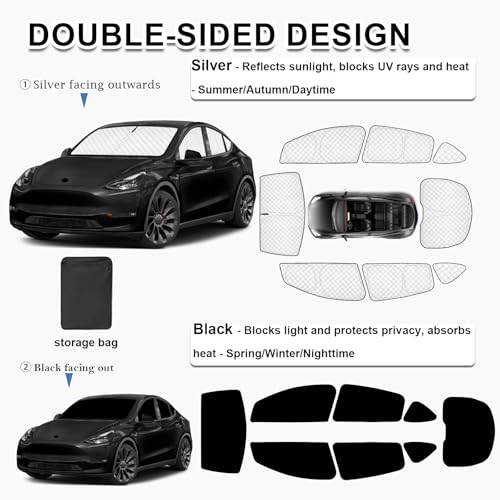 Image of KMF 8pcs Thicken Sun Shades for Tesla Model Y 2020-2024 (Not Juniper) Accessories, Tesla Y Full Car Window Covers Sunshade for Windshield Side Rear, UV Block and Blackout Privacy for Camping Outdoor