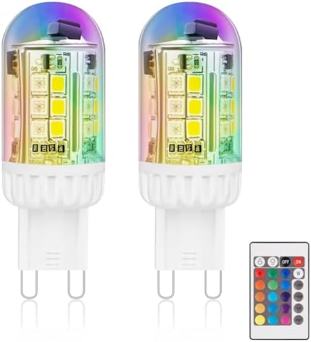 Cheopha RGB G9 LED Bulb 3W 100-240V, 15 Multi-Colors + Warm White, Color Changing G9 Led Bulbs with a Remote Control, Suitable for Halloween, Christmas Decoration, Party, 2-Pack
