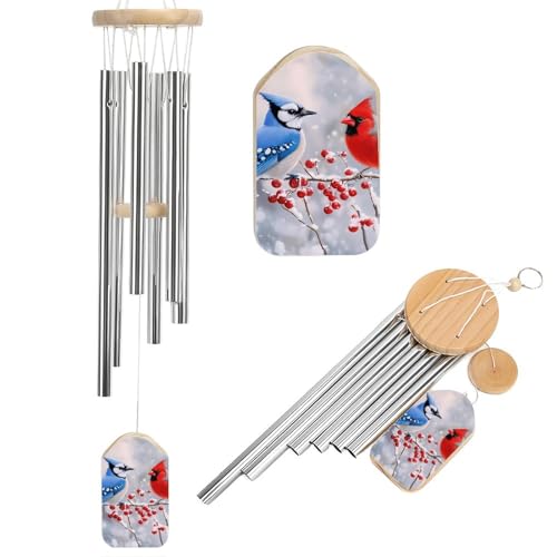 Blue Jay Cardinal Bird Winter Funny Wind Chimes for Outside Deep Sounding Memorial Windchimes for Garden Home Decor