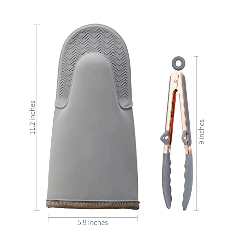 Pazash Oven Mitts Set, Heat Resistant 600F Silicone Oven Mitts, Soft Lining Good Grip Oven Mitt Set, Waterproof Mitt Potholders, Oven Gloves And Food Tong Sets,For Grilling, Baking, Cooking #TOP5