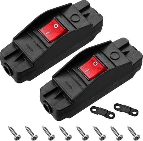 #US 2 Pieces 20A Heavy Duty Inline Cord Switch Black On/Off Rocker with Red LED Larg