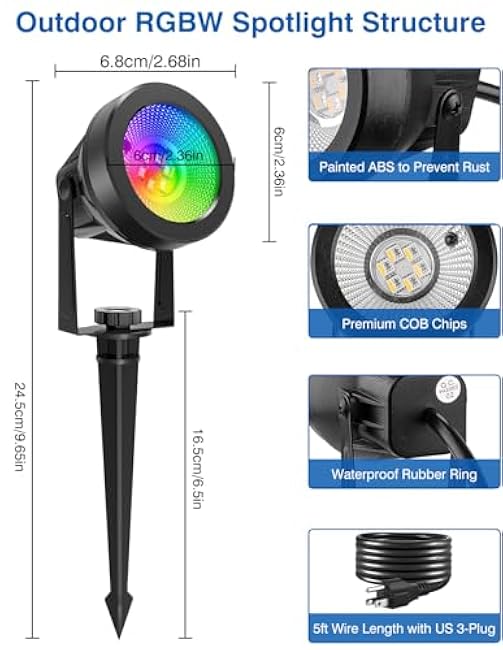 Halloween RGB Spot Lights Outdoor, Color Changing Landscape Lighting, Waterproof Spotlight with US Plug for Yard Tree Garden Path House Christmas Decoration (6 Pack)