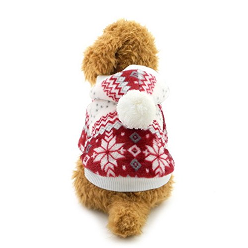 selmai Hundemantel/Hundejacke, Weihnachts-/Schneeflocken-Muster, mit Fleece gefüttert und mit Kapuze