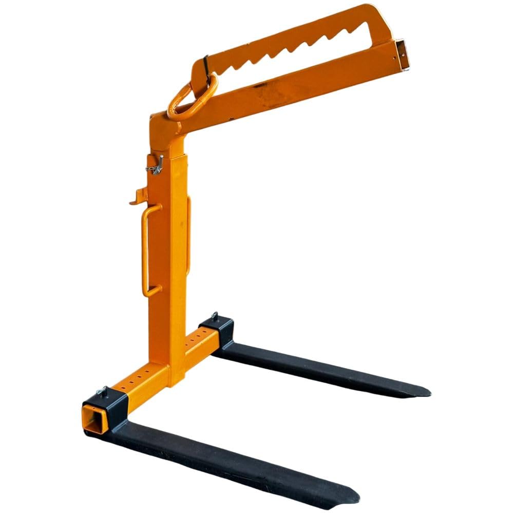 HMT Krangabel 1500 KG Tragkraft, manueller Gewichtsausgleich, 1100-1700 mm Höhe einstellbar, Ladegabel, Palettengabel, Ladegabel für Kran, Palettengabel für Kran, Farbe Orange