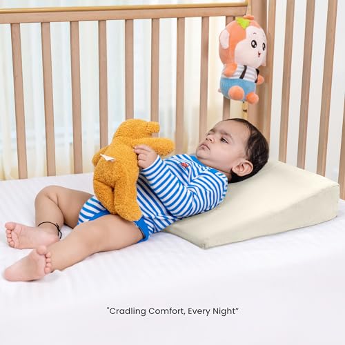 Image of Cherilo Half Size Elevated Wedge Pillow for Baby Crib & Mattress, Helps to Elevate Baby for Acid Reflux, Colic, GERD, Heat Burn & Vomiting | 19 inch x 13.5 inch x 3 inch | - with Removable Velvet Cover - Cream