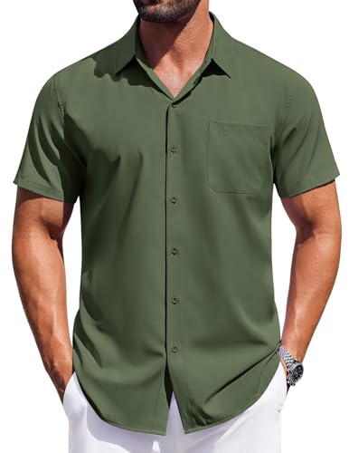 Chemise boutonnée à manches courtes homme COOFANDY coupe droite décontractée avec poche