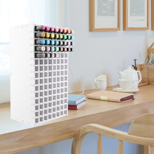 Image of QWORK Art Marker Storage Organizer for 120 Markers - PVC Foam Board Craft Organizer Rack with Individual Slots - for Pens, Color Pencils, Paint Brushes - for Home, Classroom, or Office Desk Decor