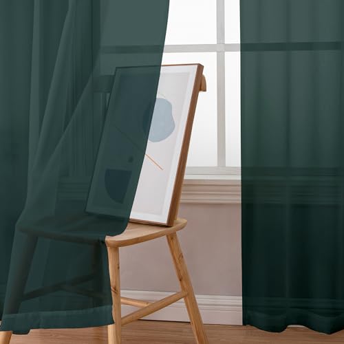 Image of Chyhomenyc Hunter Green Sheer Curtains 96 inches Long 2 Panels, Light Filtering Soft Airy Solid Elegant Voile Window Treatment Drapes for Bedroom Living Room Wedding Party Decor, 42 Wx96 L, 8FT L