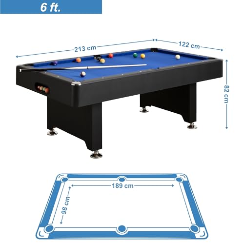 Winsport Billardtisch Blackstar, Pool Tischgrößen 5ft. & 6ft., inkl. komplettes Spielzubehör, Schwarzer Pool Billard Tisch, zuhause, Kinder & Jugendeinrichtungen, blaues Tuch, Spieplatte aus Werkstof – Bild 8
