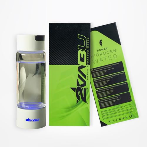 2VABU Molecular Sport Botella de Agua Hidrogenada de 1400 PPB, Ionizador de Agua Alcalina Rica en Antioxidantes, Botella Portátil Hidrogenadora de Agua con Tecnología SPE y PEM, Vidrio, 400 ml