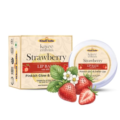 Image of Khadi Kayee Ayurveda Strawberry Lip Balm for Dry & Chapped Lips | Natural Hydration & Nourishment | Soft, Smooth & Pink Lips - 6GM