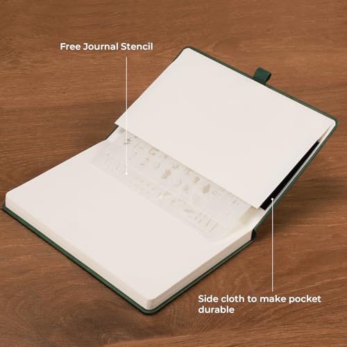 Image of AHGXG Blank Journal Notebook, 192 Pages, A5 Medium Size (5.7'' x 8.3'') | Leather Hardcover, 100 GSM Thick Paper, for Sketching, Drawing, Painting (Dark green)