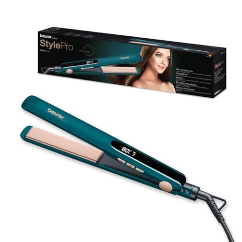 Beurer HS 50 Ocean Premium Hair Straightener for women I German Engineering I Ceramic Keratin Plates I Temperature Settings I LED Display I Auto Shut-Off I 360° Swivel Cord I Spring Plates I Fast Heat-Up I 3-Year Warranty I Green in color