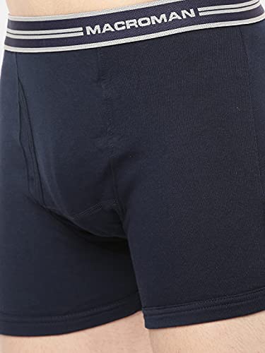 Image of Macroman Valentino Classic Designer Trunks for Men, Premium Compact Cotton Rib Stretch Trunk Underwear with Anti-Microbial Finish, Navy Blue, S, Pack of 1