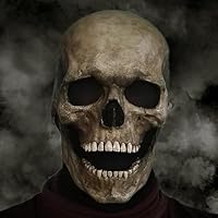 Halloween Masks Men Scary,Creepy Full Head Skull Mask With Moving Jaw, Adult Entire Head Realistic Latex Helmet, Scary Skeleton Headgear. (Hardboard Yellow)