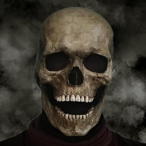 Halloween Masks Men Scary Creepy Full Head Skull Mask With Moving Jaw Adult Entire Head Realistic Latex Helmet Scary Skeleton Headgear. (Hardboard Yellow)