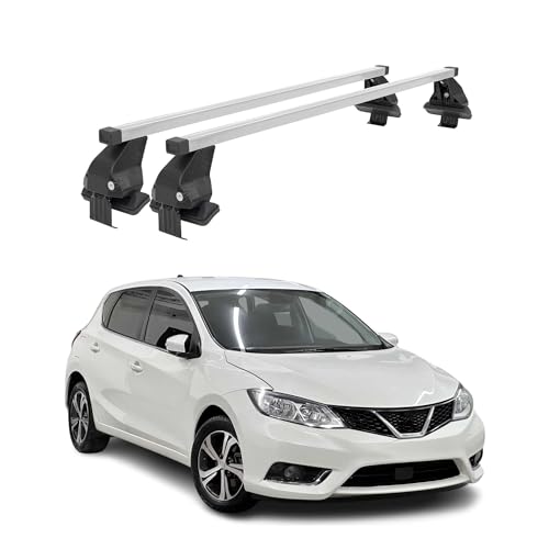 OMAC Barras de techo transversales de acero para Nissan Pulsar 2014-2018 - Antirrobo Incluido - Probado City Crash - DIN 75302:2019 - ISO/Paso 11154:2006 - Carga máxima 50 kg Plata