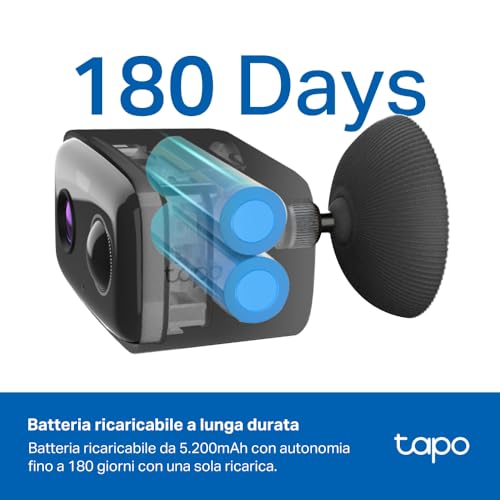 Tapo C401 Telecamera WiFi Esterno Senza Fili, Full HD 1080P, Batteria 5200mAh fino a 180 Giorni, Visione Notturna a Colori, Rilevamento Persone AI Gratuito, Allarme Sonoro e Luminoso, Archiviazione Lo - Immagine 1