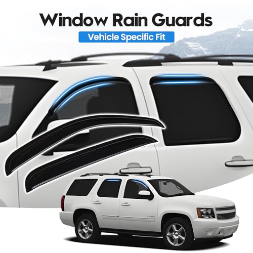 Image of Tahoe Rain Guards - Window Visors for 2007-2014 Chevy Tahoe /GMC Yukon, Out-Channel Side Window Rain Guards for Tahoe Accessories, 4PCS, Black, Car Accessories
