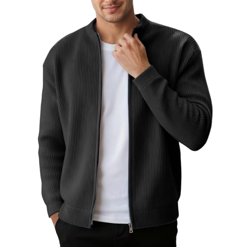 Sudadera de manga larga para hombre, cómoda, moderna, informal, chaqueta de entretiempo con cremallera, corte regular, chaqueta de punto cómoda, manga larga, chaqueta de primavera, informal, chaqueta