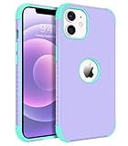 BENTOBEN for iPhone 12 Case, Phone Case for iPhone 12 Pro, Heavy Duty 2 in 1 Full Rugged Shockproof Protection Hybrid Hard PC Bumper Drop Protective Girls Women Boy Cover, Purple/Mint