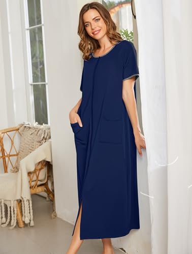 Image of Ekouaer Women Robe Zipper Short Sleeves Full Length House Coat with Pockets