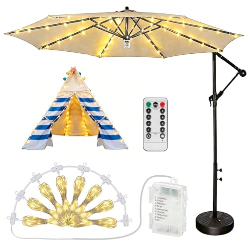 Éclairage de Parasol 104 LED, Guirlande Lumineuse LED pour Parasol de Jardin, Terrasse, Tente de Camping et Décoration Extérieure, Alimentation USB