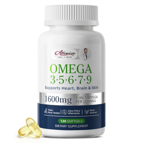Omega 3 5 6 7 9 Softgels 1600mg Heart Support with Plant Based Oil DHA EPA