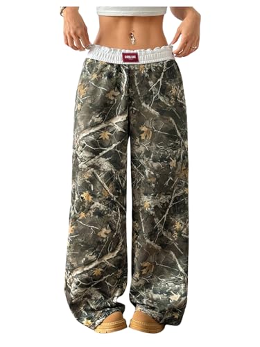 Image of RoseSeek Women's Letter Leopard Print Y2K Straight Elastic Waist Leg Pants