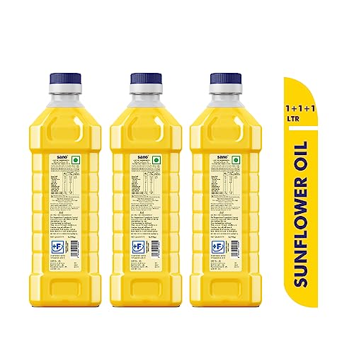 Image of Sano Sunflower Oil 1 Litre Pet Bottle - Pure And Nutrient-rich Cooking Oil With High Smoke Point - Ideal For Frying, Sauteing, And Baking - Healthy And Versatile, Perfect For Everyday Use (Pack Of 3).